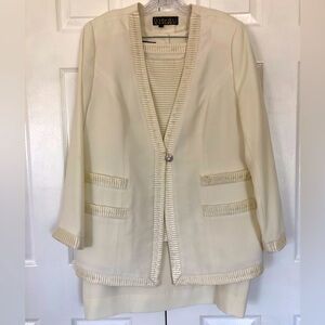 Donna Vinci Suit Vintage Cream 3 Piece Skirt Set, Shell & Blazer Size 22